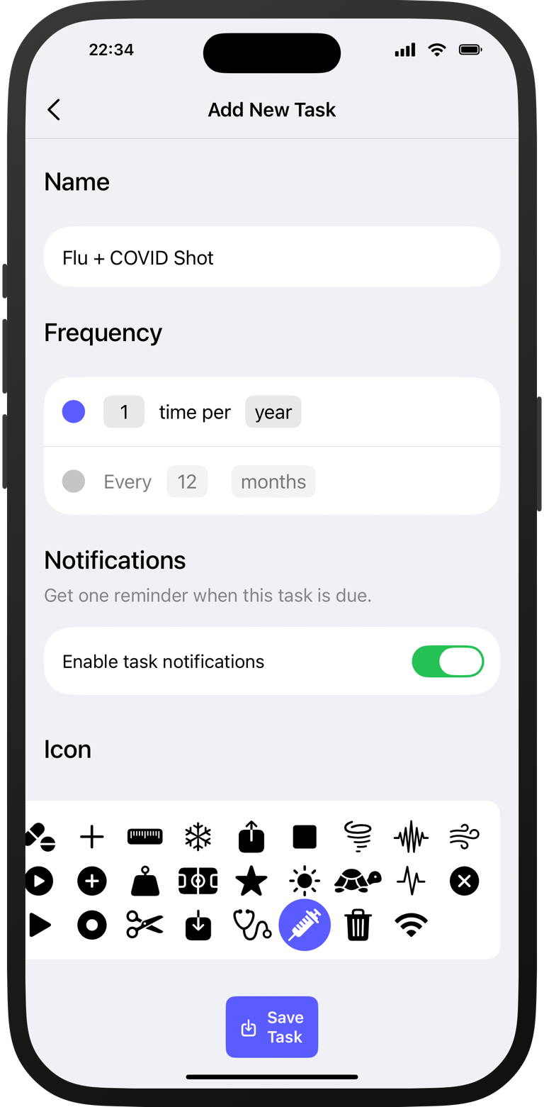 Dueful edit task screen with repeat rules and reminders